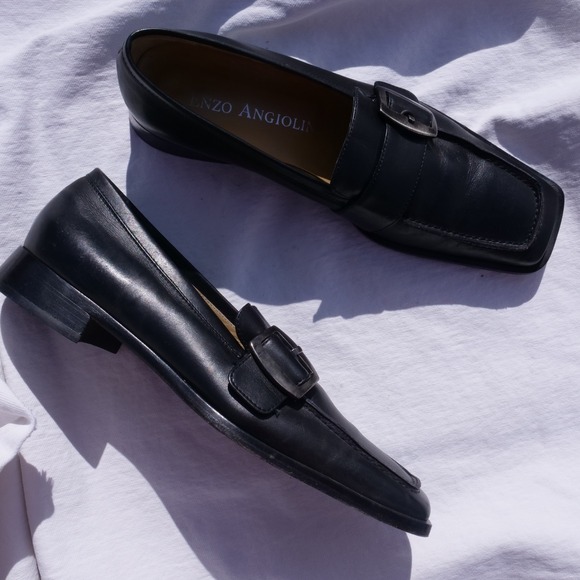 Y2k Enzo Angiolini black leather square toe loafers with buckle - Picture 8 of 8